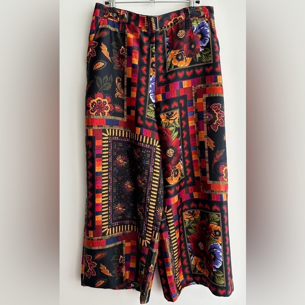 Joie Floral and Sun Graphic Silky Culotte Pants, Multicolored, Size Large